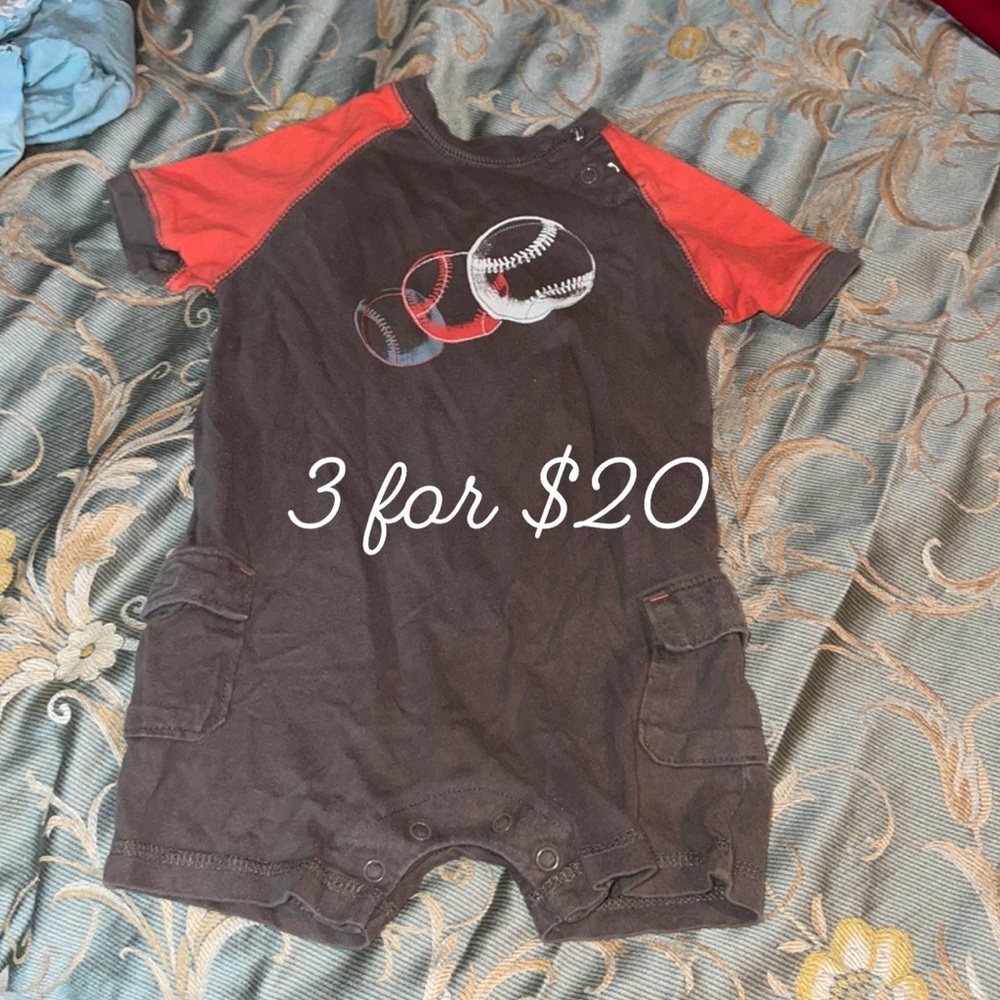 Oshkosh baseball onesie shorts romper john john 24M 3itemsfor$20